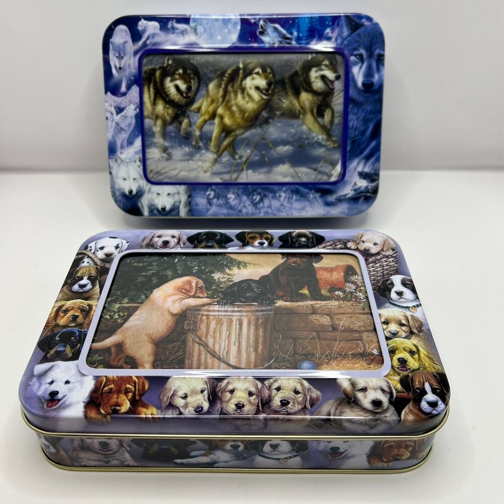 11 Ea Wolf/3 Ea Dog All Occasion Notecard Sets in Decorative Tins Incomplete Set